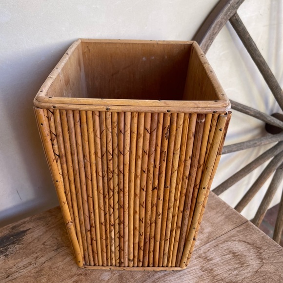 TIKI BAR BAMBOO WASTE CAN & TISSUE BOX COVER SET Vtg 50s-60’s Mid-Century RARE!! - Picture 5 of 13